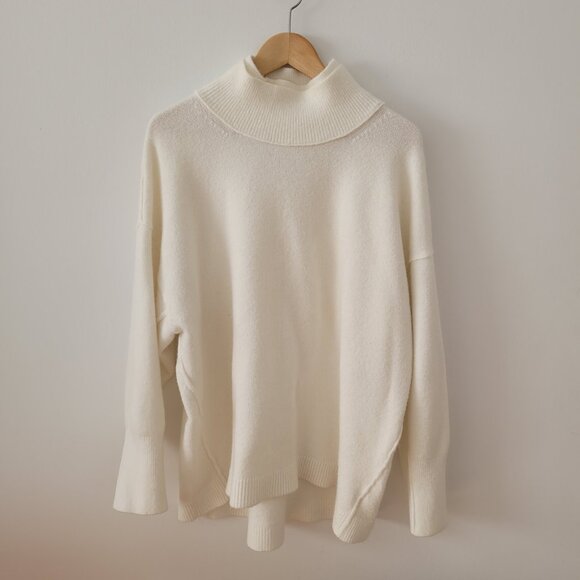 Free People Creamy/Off-White Double Mock-Neck Sweater-XL - Picture 1 of 6